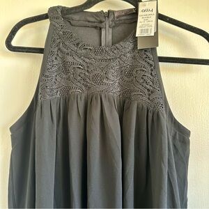 Ally Fashion Crochet Lace Chiffon Trapeze Black Lined Dress Size 8 NWT